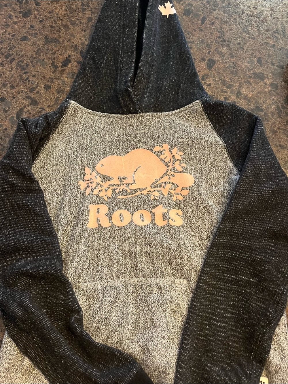 Roots Kids Black & Gray Hoodie with Pink Logo